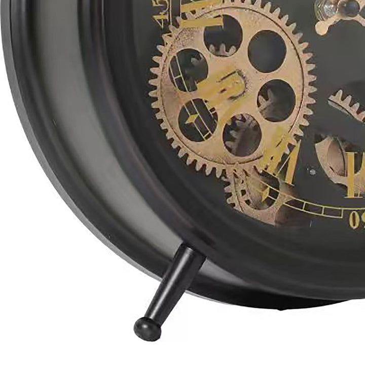 Chilli Decor Newton Twin Bell Black Metal Moving Gears Bedside Desk Clock 34cm TQ-Y761 4