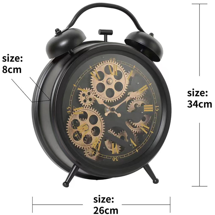 Chilli Decor Newton Twin Bell Black Metal Moving Gears Bedside Desk Clock 34cm TQ-Y761 7