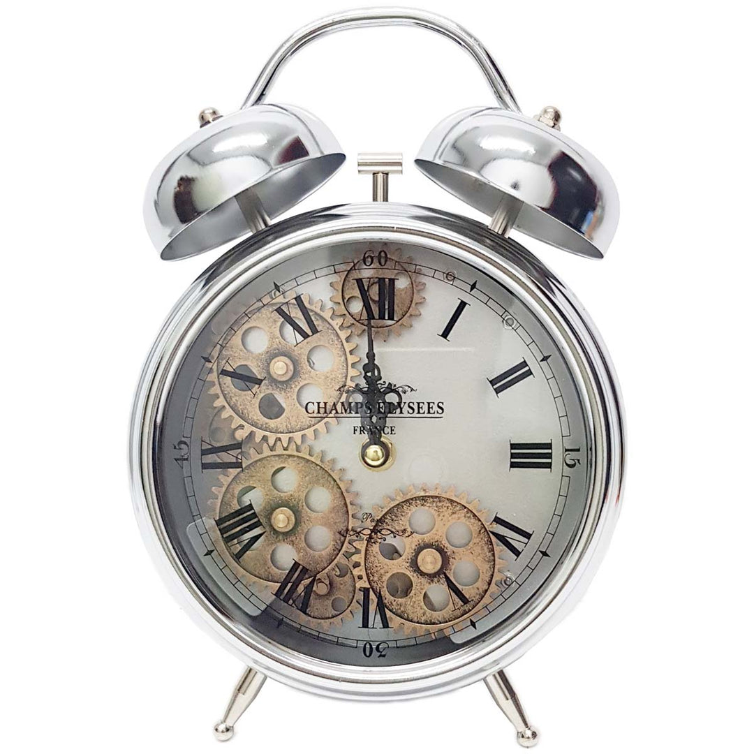 Chilli Decor Newton Twin Bell Moving Gears Desk Clock Silver 25cm TQ-Y629C 1