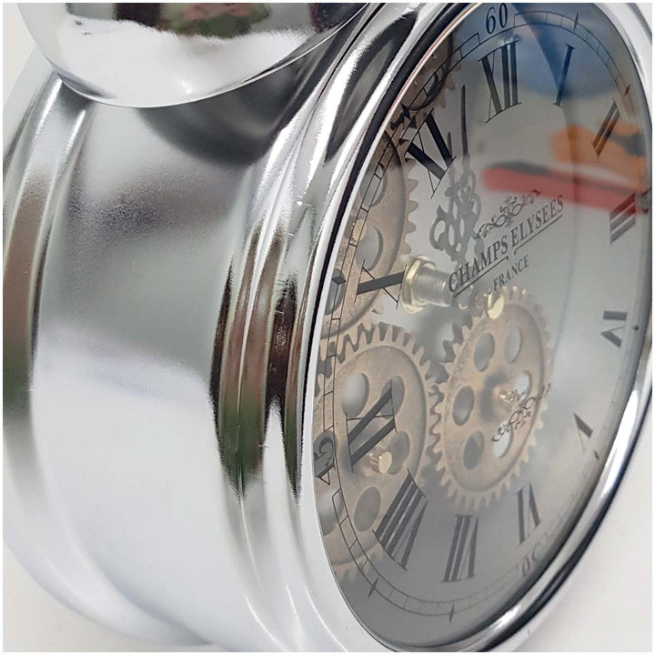 Chilli Decor Newton Twin Bell Moving Gears Desk Clock Silver 25cm TQ-Y629C 4