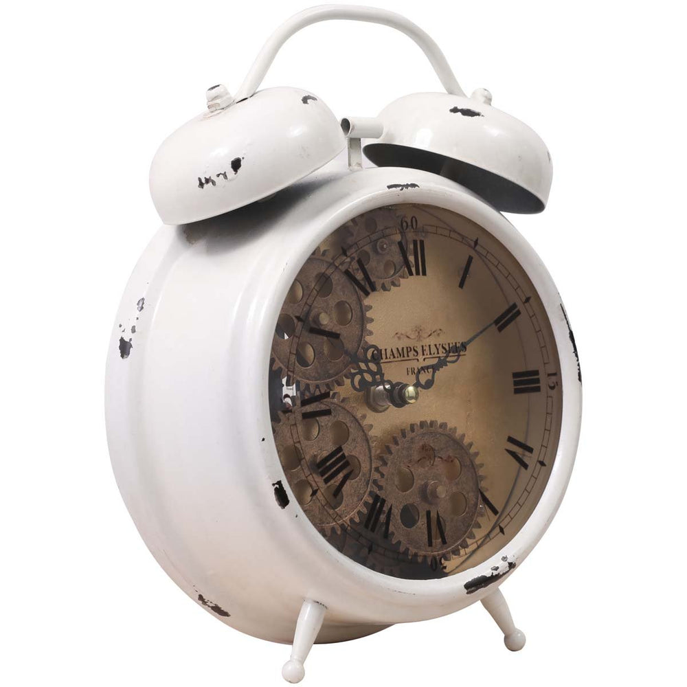 Chilli Decor Newton Twin Bell Moving Gears Desk Clock White 25cm TQ-Y629B 1