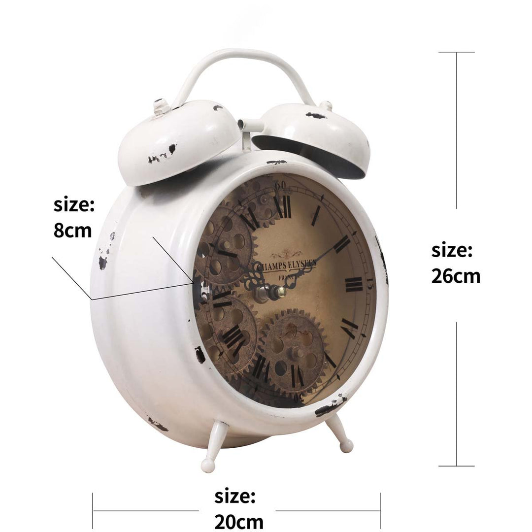 Chilli Decor Newton Twin Bell Moving Gears Desk Clock White 25cm TQ-Y629B 2