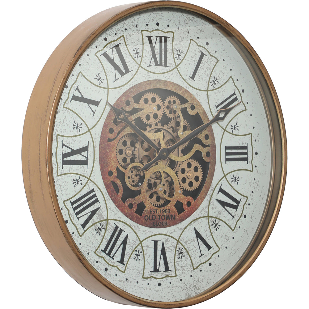 Chilli Decor Old Town Distressed Gold Metal Moving Gears Wall Clock 60cm TQ-Y765 2