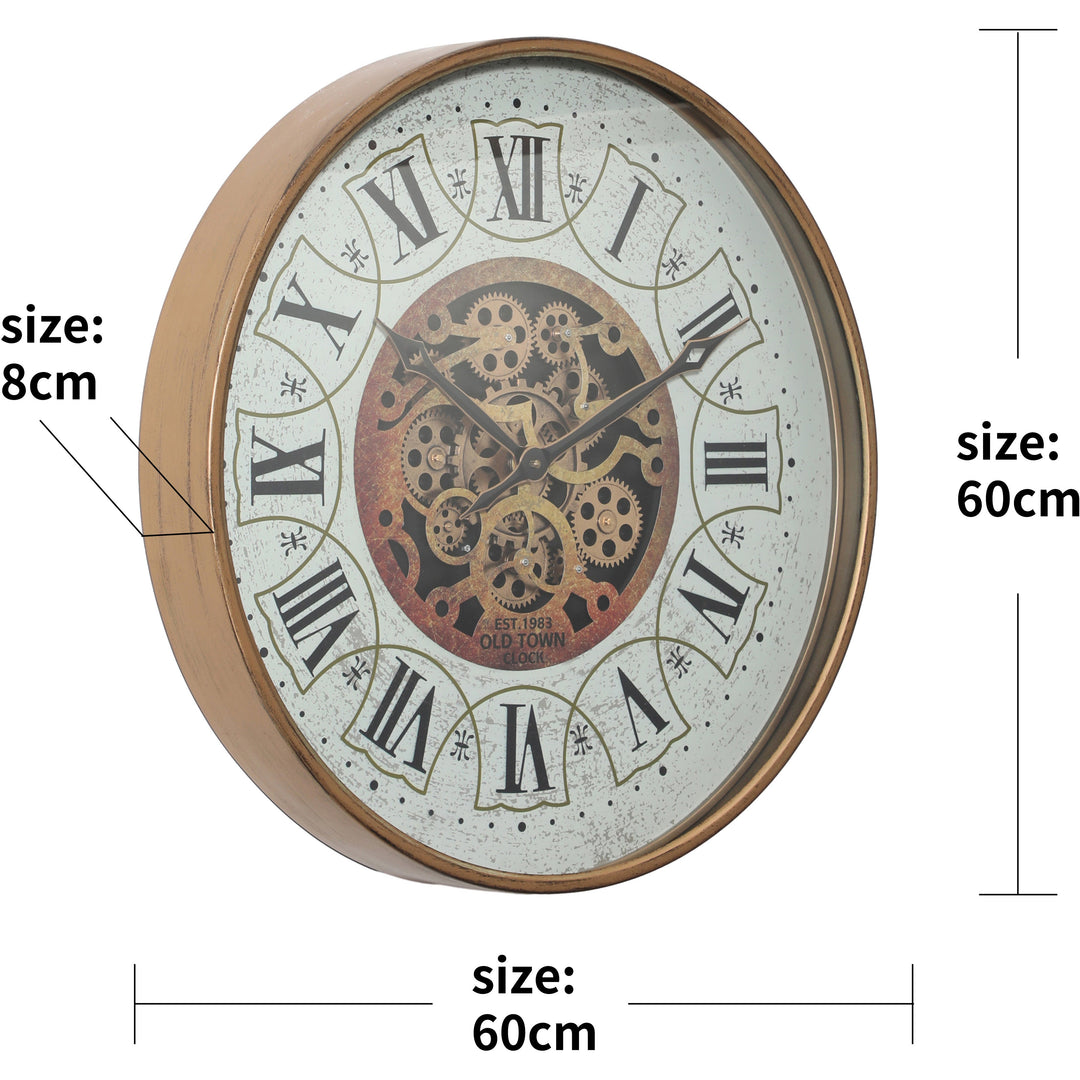 Chilli Decor Old Town Distressed Gold Metal Moving Gears Wall Clock 60cm TQ-Y765 7