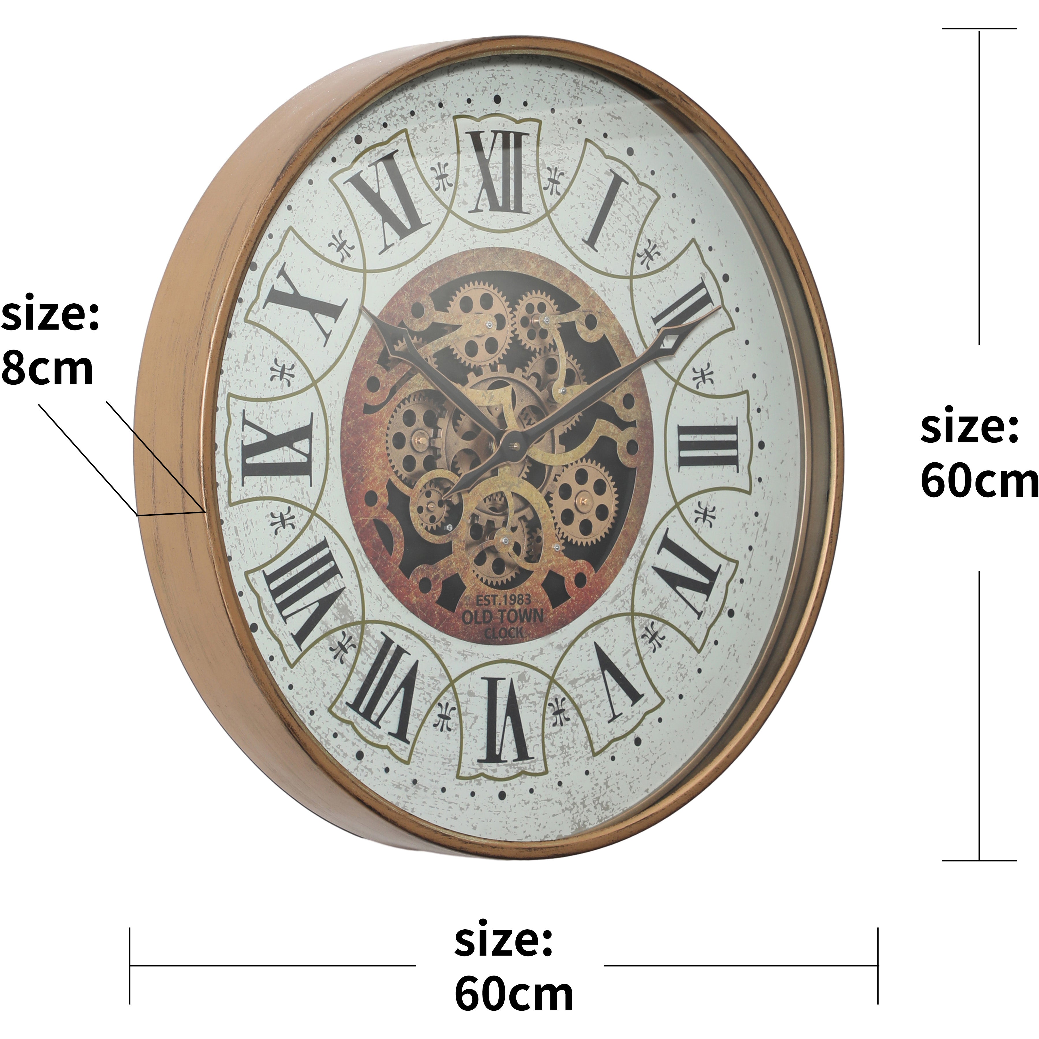 Buy Old Town Distressed Gold Metal Moving Gears Wall Clock 60cm