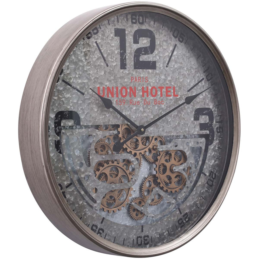 Chilli Decor Paris Union Hotel Silver Metal Moving Gears Wall Clock 60cm TQ-Y663 1
