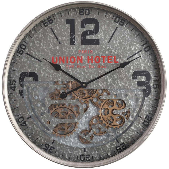 Chilli Decor Paris Union Hotel Silver Metal Moving Gears Wall Clock 60cm TQ-Y663 3
