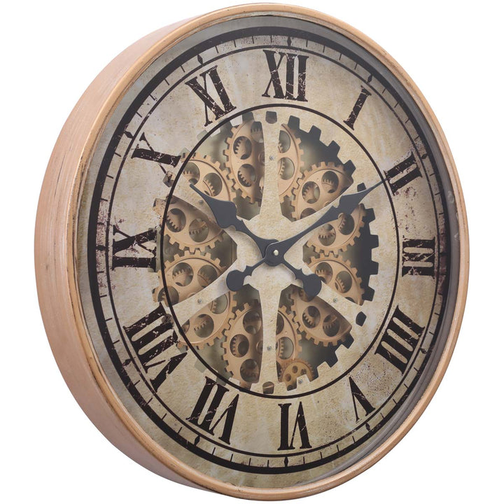 Chilli Decor Ragnar Industrial Gold Wash Metal Moving Gears Wall Clock 60cm TQ-Y616 1
