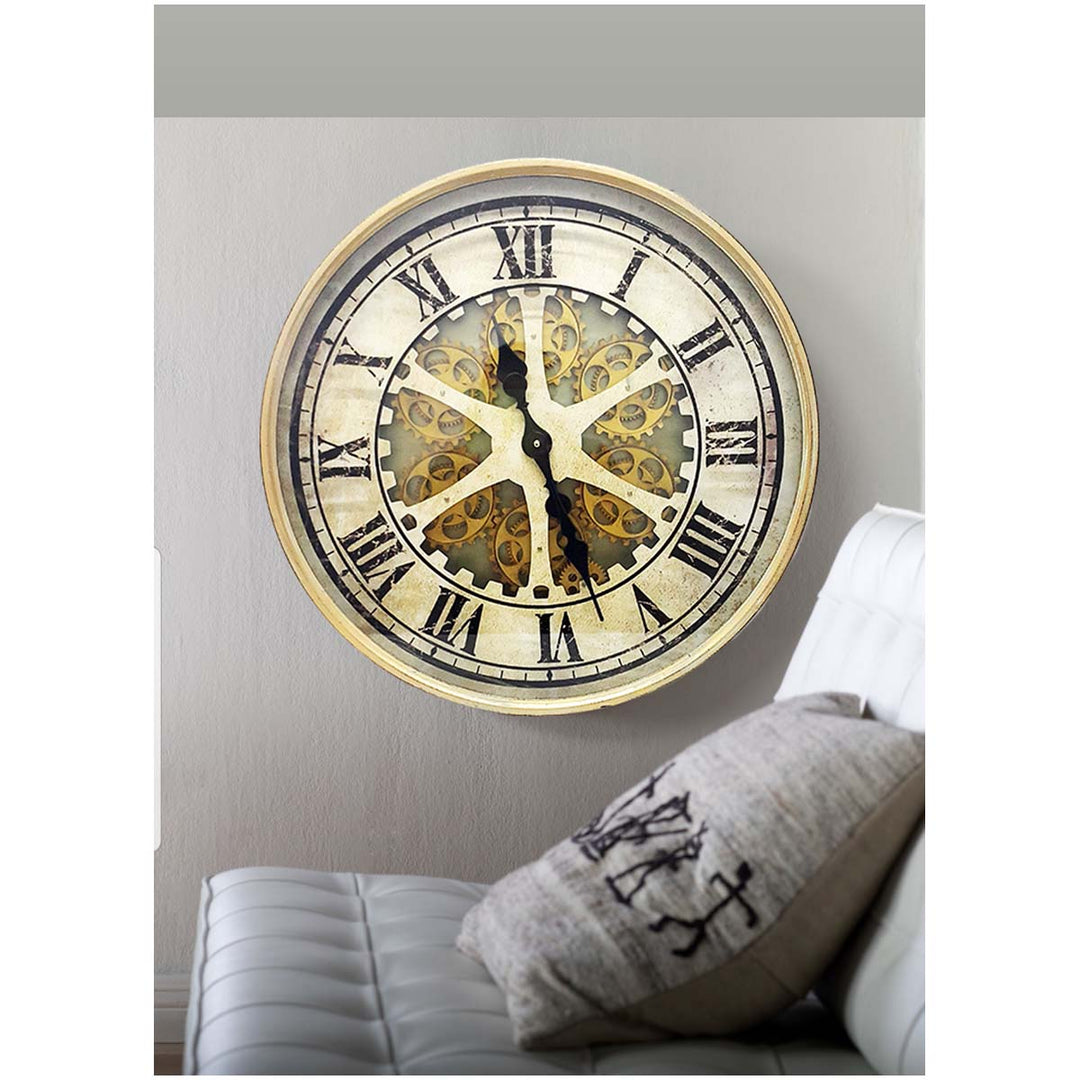 Chilli Decor Ragnar Industrial Gold Wash Metal Moving Gears Wall Clock 60cm TQ-Y616 3