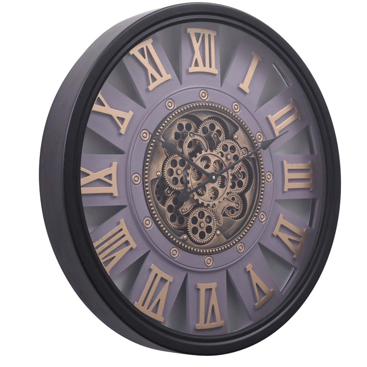 Chilli Decor Ramon Industrial Black Framed Metal Moving Gears Wall Clock 72cm TQ-Y703 1