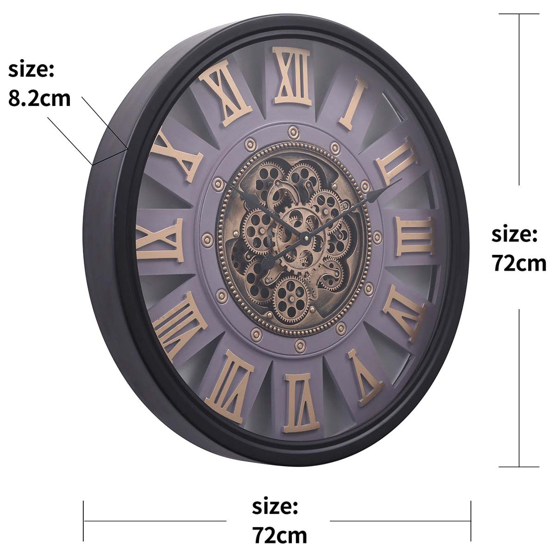 Chilli Decor Ramon Industrial Black Framed Metal Moving Gears Wall Clock 72cm TQ-Y703 9