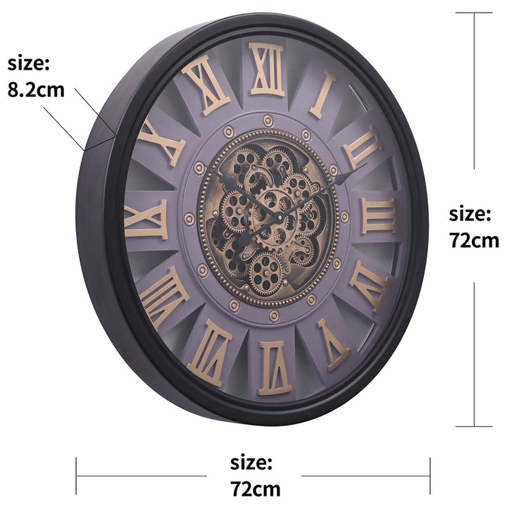 Chilli Decor Ramon Industrial Black Framed Metal Moving Gears Wall Clock 72cm TQ-Y703 9