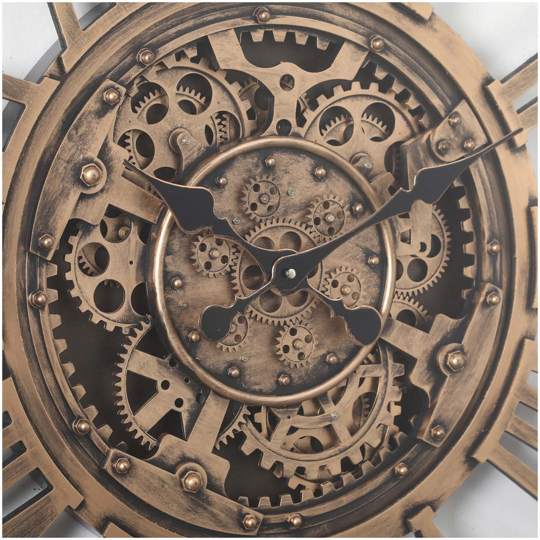 Chilli Decor Roma Square Rustic Gold Silver Metal Moving Gears Wall Clock 80cm TQ-Y658 3