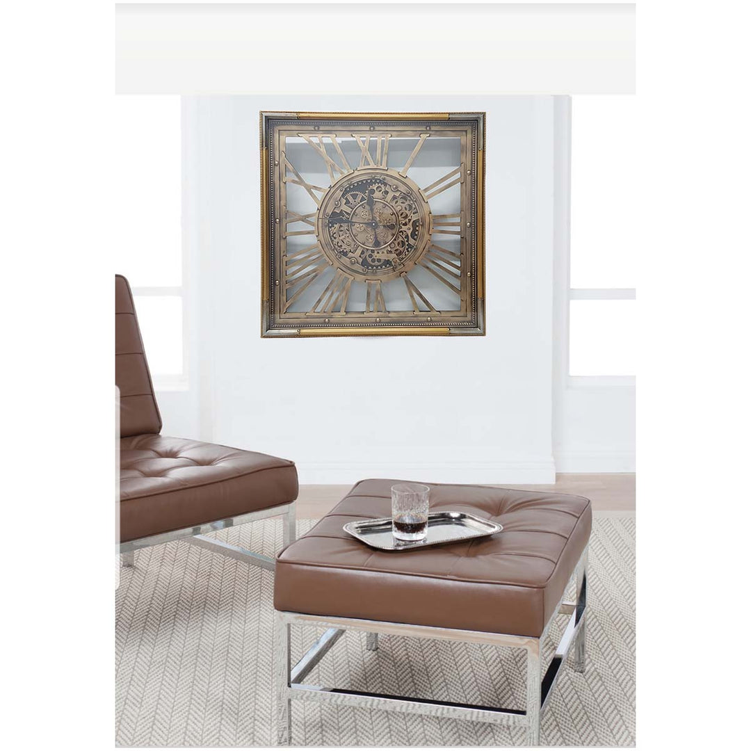 Chilli Decor Roma Square Rustic Gold Silver Metal Moving Gears Wall Clock 80cm TQ-Y658 8