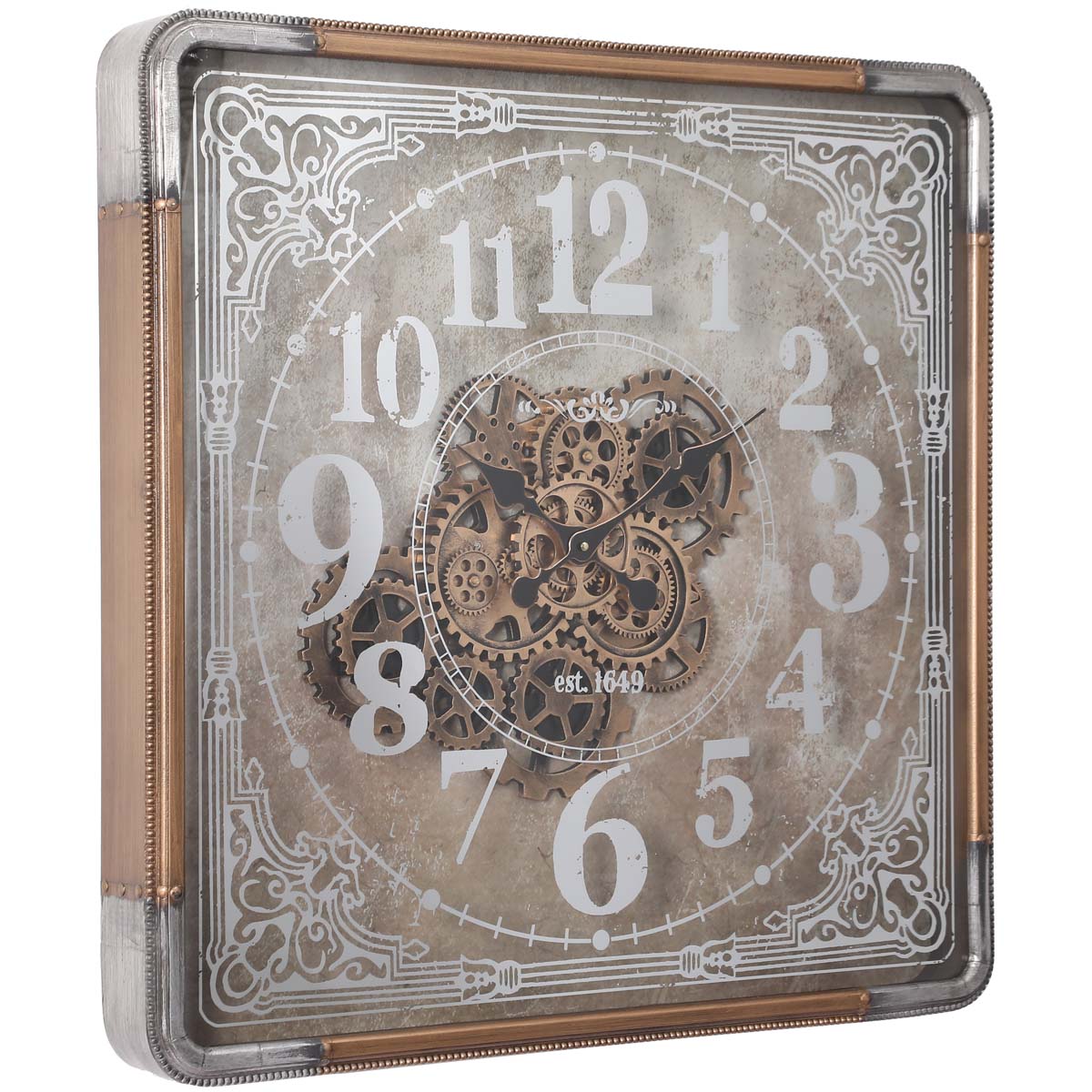 Rune Square Rustic Gold SIlver Mirrored Moving Gears Wall Clock – Oh Clocks