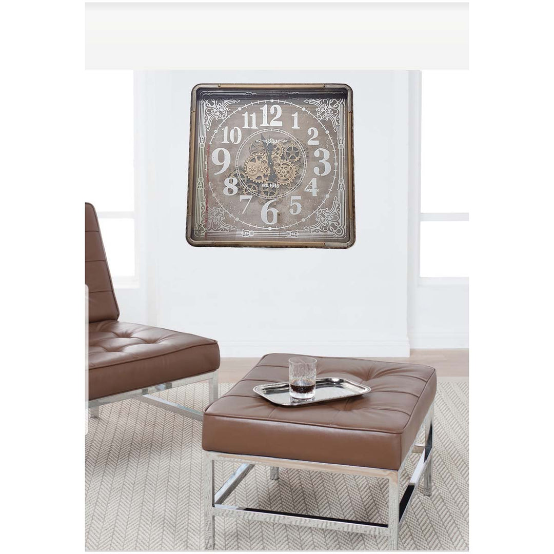 Chilli Decor Rune Square Rustic Gold SIlver Mirrored Moving Gears Wall Clock 80cm TQ-Y659 9