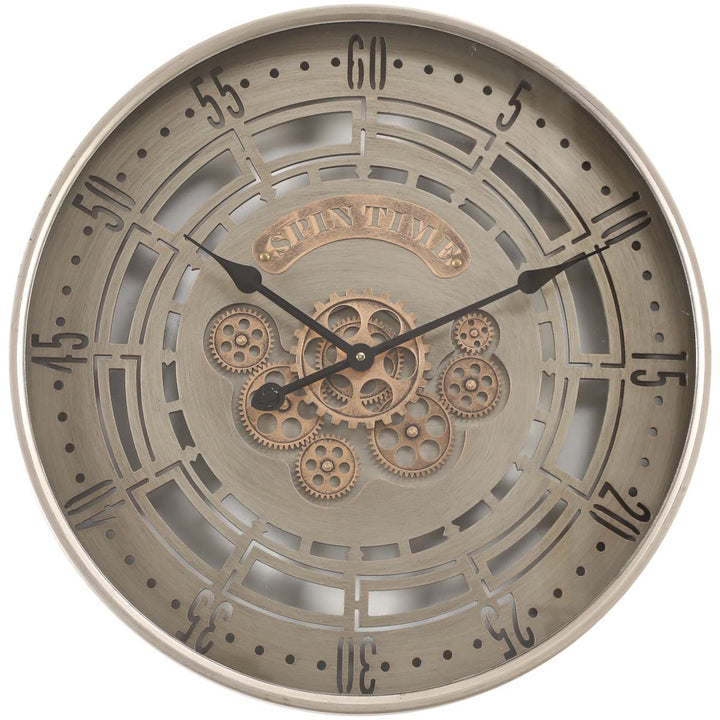 Chilli Decor Spin Time Industrial Brushed Metal Moving Gears Wall Clock 60cm TQ-Y664 2