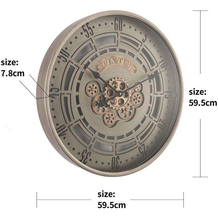 Chilli Decor Spin Time Industrial Brushed Metal Moving Gears Wall Clock 60cm TQ-Y664 8