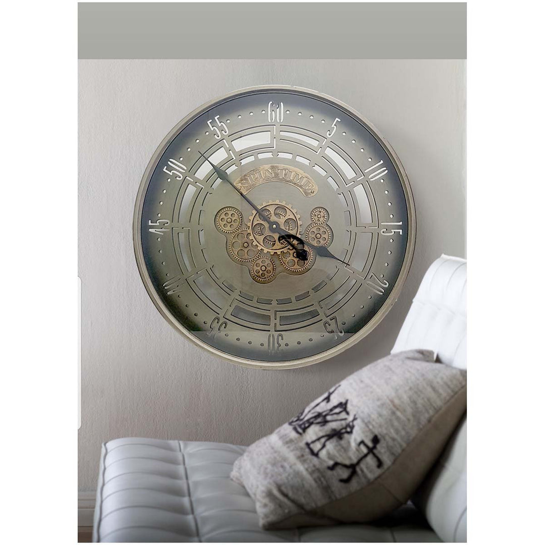 Chilli Decor Spin Time Industrial Brushed Metal Moving Gears Wall Clock 60cm TQ-Y664 9