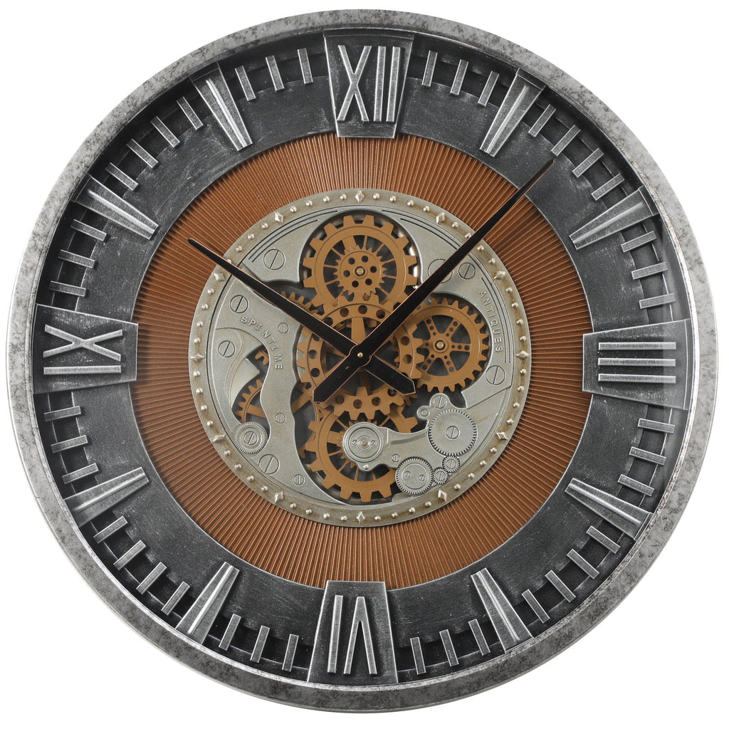 Spin Time Industrial Silver & Gold Metal Moving Gears Wall Clock – Oh Clocks