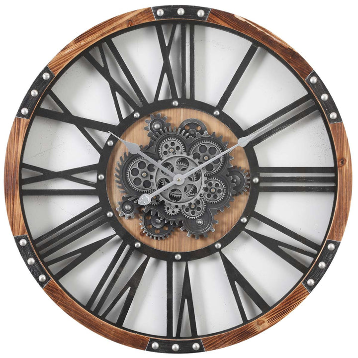 Chilli Decor Theo Industrial Country Wood Metal Moving Gears Wall Clock 73cm TQ-Y710 2