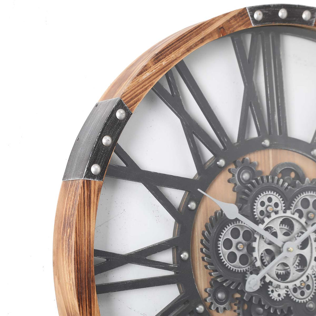 Chilli Decor Theo Industrial Country Wood Metal Moving Gears Wall Clock 73cm TQ-Y710 4