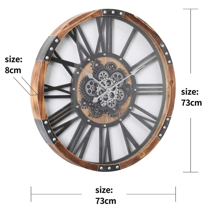 Chilli Decor Theo Industrial Country Wood Metal Moving Gears Wall Clock 73cm TQ-Y710 6