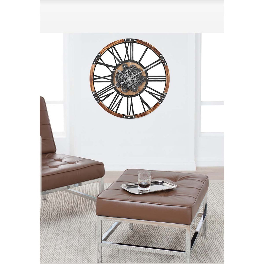 Chilli Decor Theo Industrial Country Wood Metal Moving Gears Wall Clock 73cm TQ-Y710 7