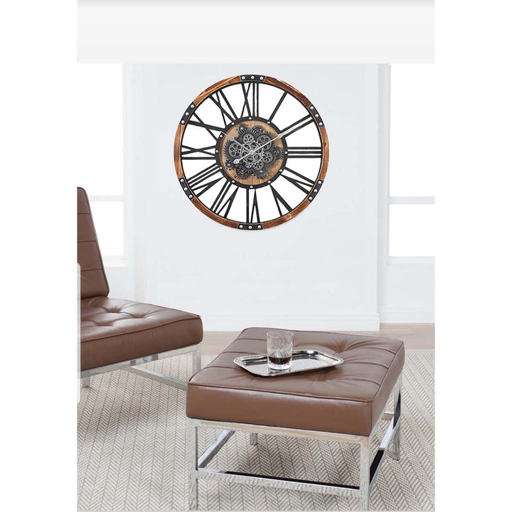 Chilli Decor Theo Industrial Country Wood Metal Moving Gears Wall Clock 73cm TQ-Y710 7