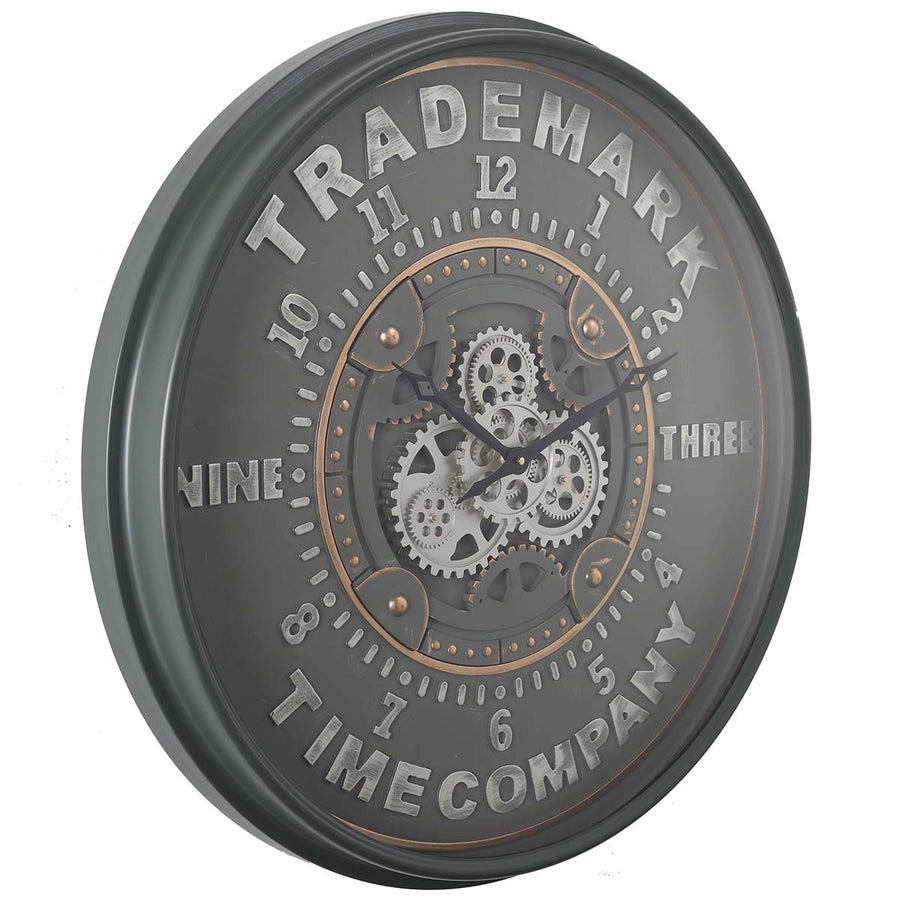 Chilli Decor Trademark Stamped Green Grey Metal Moving Gears Wall Clock 80cm TQ-Y676 1