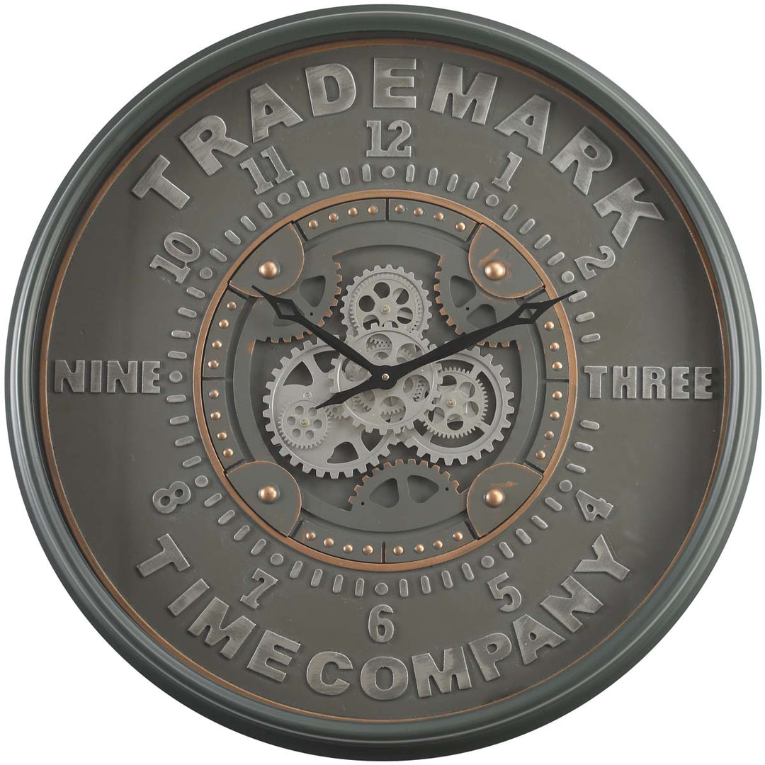 Chilli Decor Trademark Stamped Green Grey Metal Moving Gears Wall Clock 80cm TQ-Y676 2
