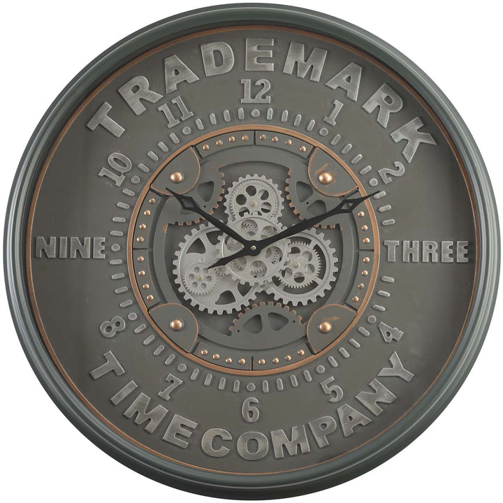 Chilli Decor Trademark Stamped Green Grey Metal Moving Gears Wall Clock 80cm TQ-Y676 2