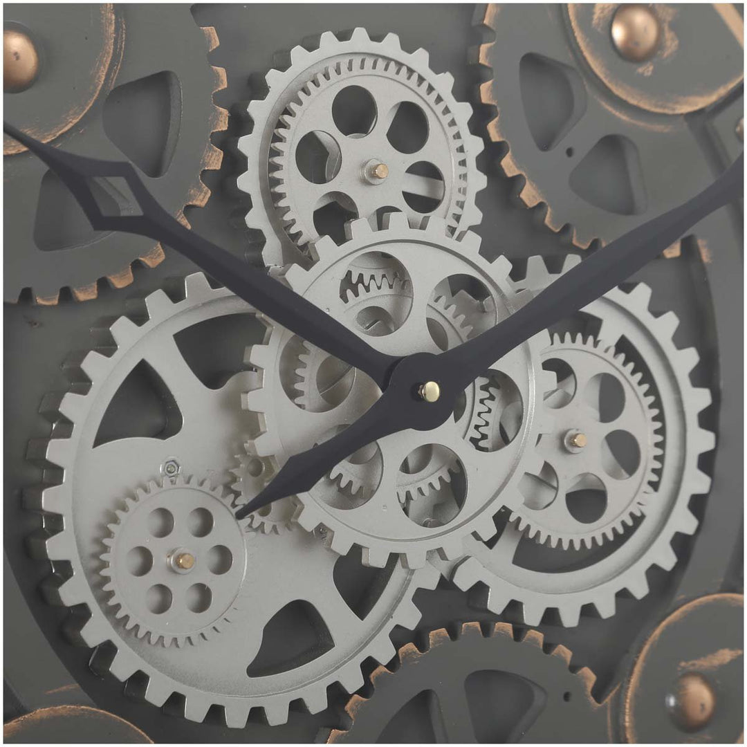 Chilli Decor Trademark Stamped Green Grey Metal Moving Gears Wall Clock 80cm TQ-Y676 3