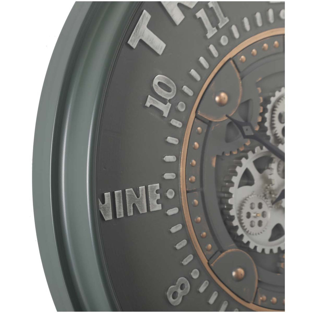 Chilli Decor Trademark Stamped Green Grey Metal Moving Gears Wall Clock 80cm TQ-Y676 4