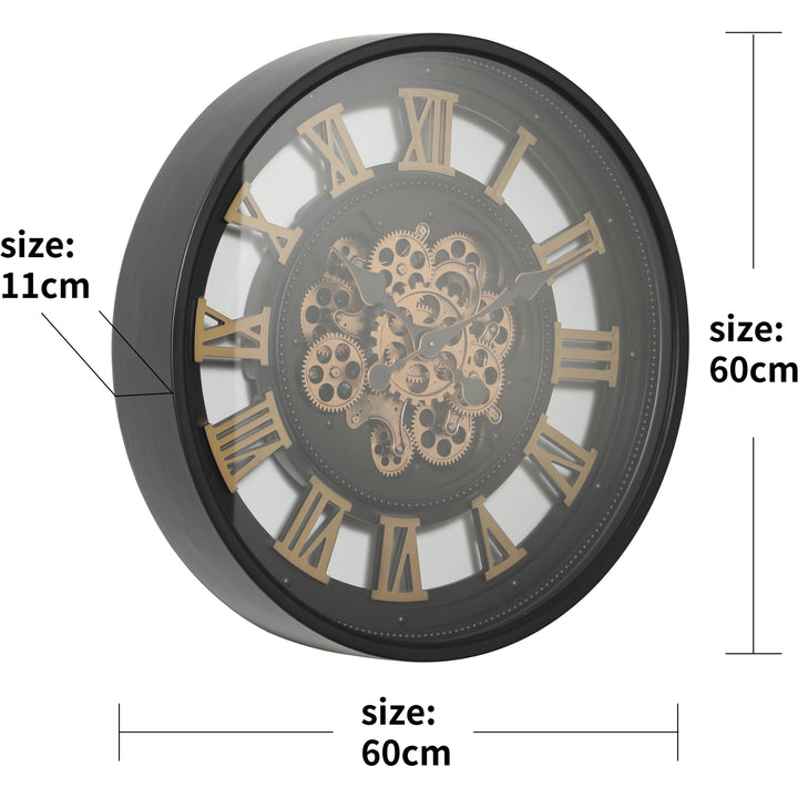 Chilli Decor Valentino Black Metal Moving Gears Wall Clock 60cm TQ-Y755 7