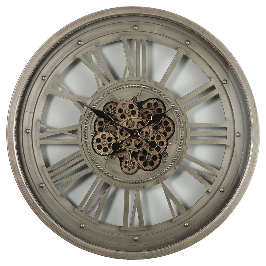 Chilli Decor Valentino Industrial Silver Metal Moving Gears Wall Clock 80cm TQ-Y746 1