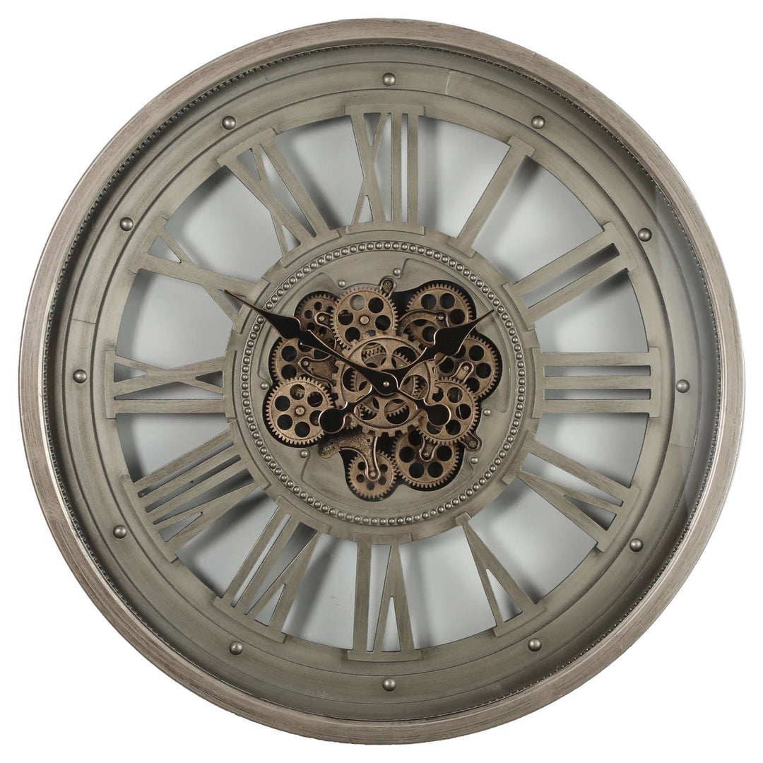 Chilli Decor Valentino Industrial Silver Metal Moving Gears Wall Clock 80cm TQ-Y746 1