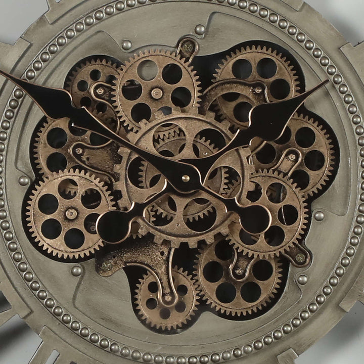 Chilli Decor Valentino Industrial Silver Metal Moving Gears Wall Clock 80cm TQ-Y746 4