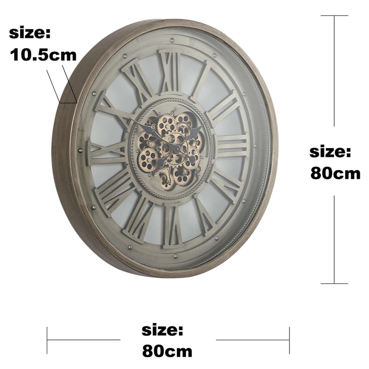 Chilli Decor Valentino Industrial Silver Metal Moving Gears Wall Clock 80cm TQ-Y746 6