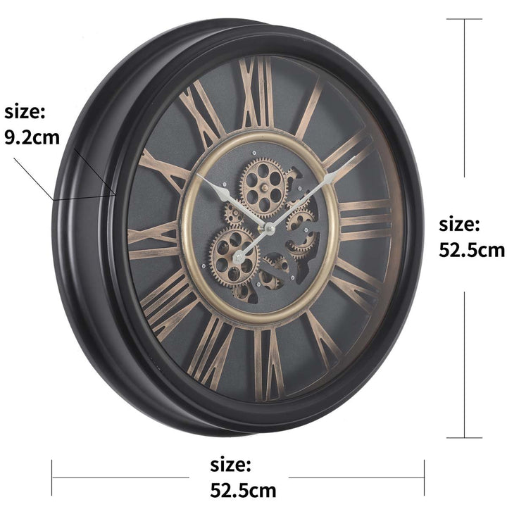Chilli Decor William Black Bronze Metal Moving Gears Wall Clock 52cm TQ-Y672 6