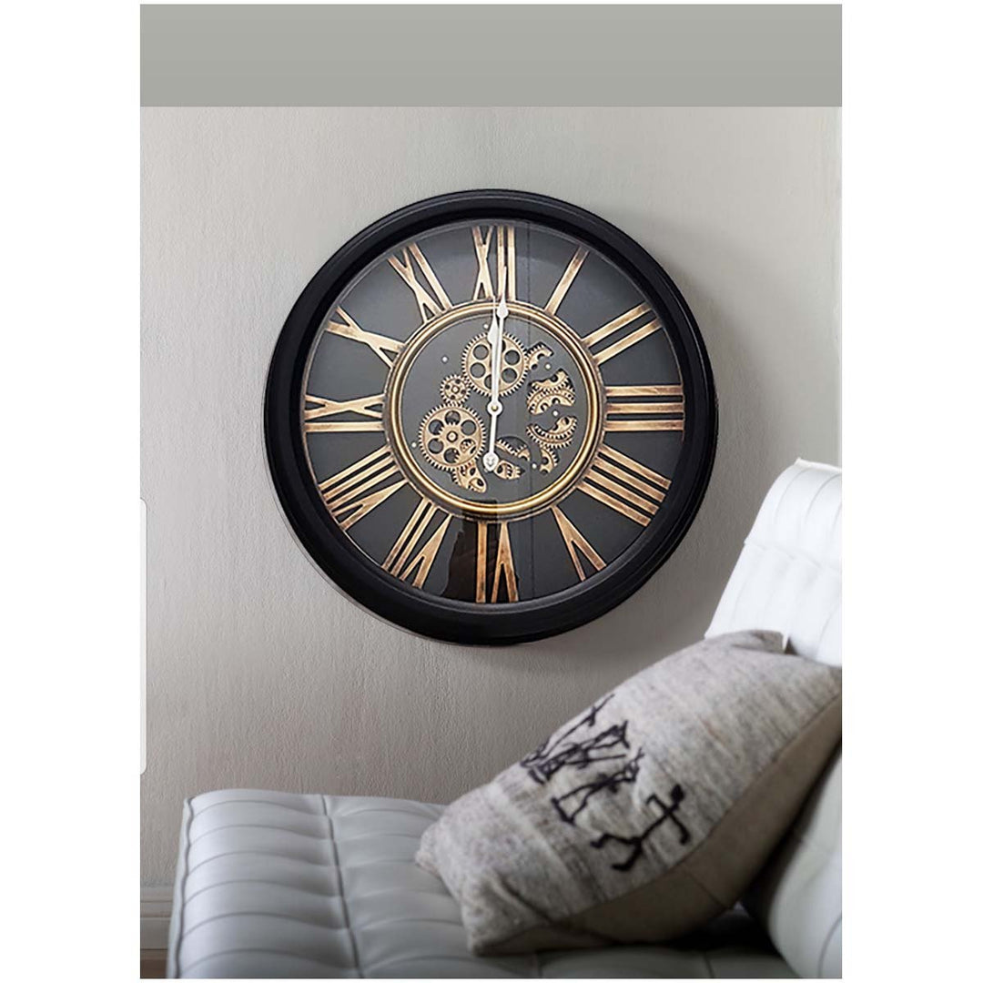 Chilli Decor William Black Bronze Metal Moving Gears Wall Clock 52cm TQ-Y672 7