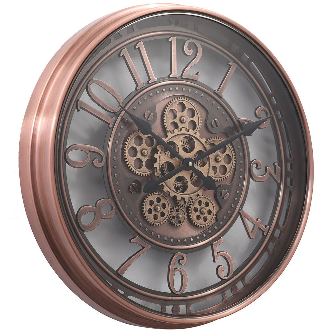 Chilli Decor Windsor Industrial Copper Wash Iron Moving Gears Wall Clock 55cm TQ-Y693 1