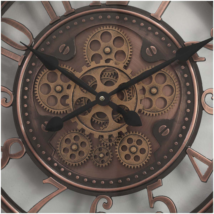 Chilli Decor Windsor Industrial Copper Wash Iron Moving Gears Wall Clock 55cm TQ-Y693 4