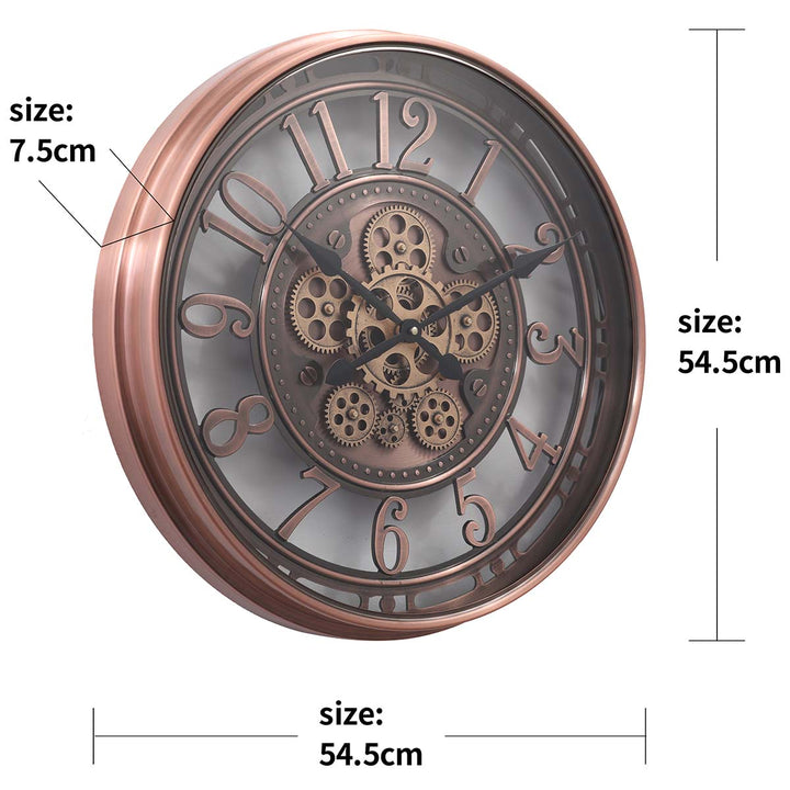 Chilli Decor Windsor Industrial Copper Wash Iron Moving Gears Wall Clock 55cm TQ-Y693 9