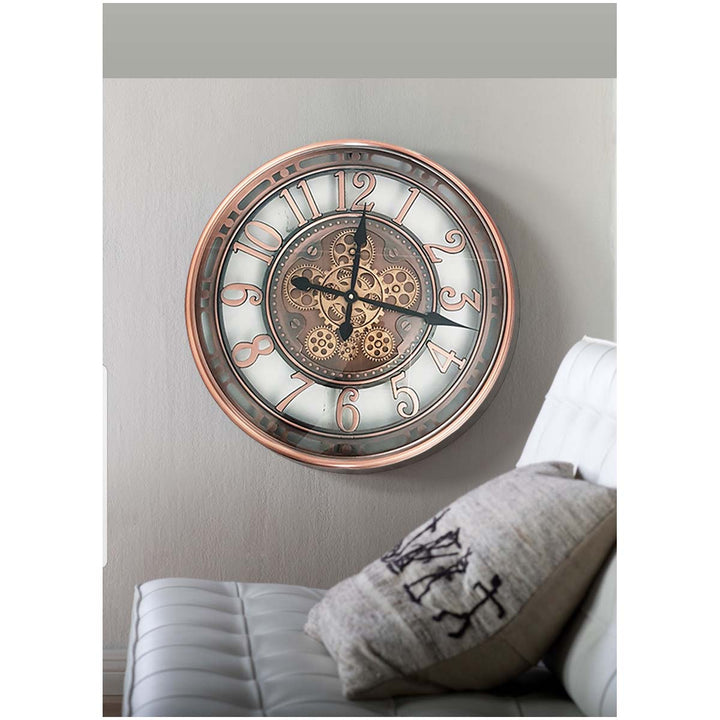 Chilli Decor Windsor Industrial Copper Wash Iron Moving Gears Wall Clock 55cm TQ-Y693 10