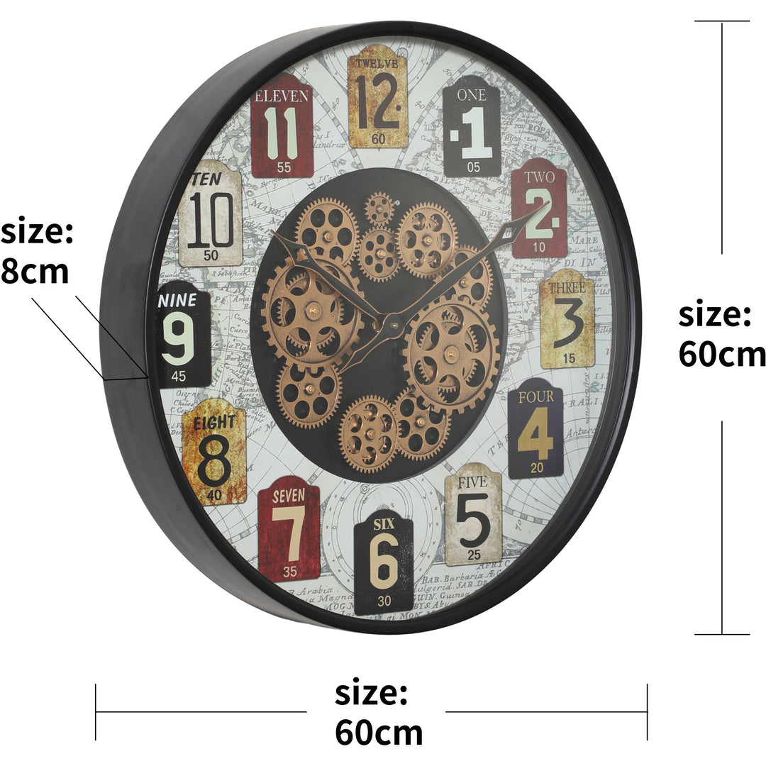 Chilli Decor Wyndham Old World Black Metal Moving Gears Wall Clock 60cm TQ-Y766 7