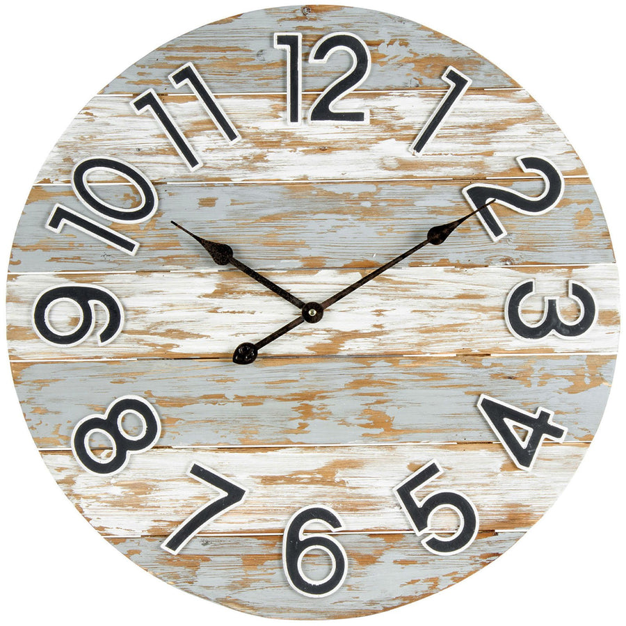 Yearn Coastal Wooden Panel Wall Clock Distressed White 66cm 91955CLK 1