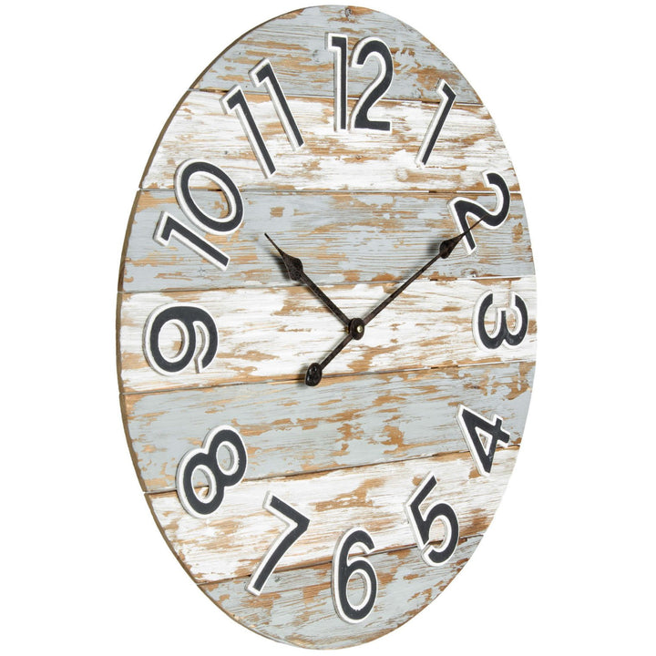 Yearn Coastal Wooden Panel Wall Clock Distressed White 66cm 91955CLK 2