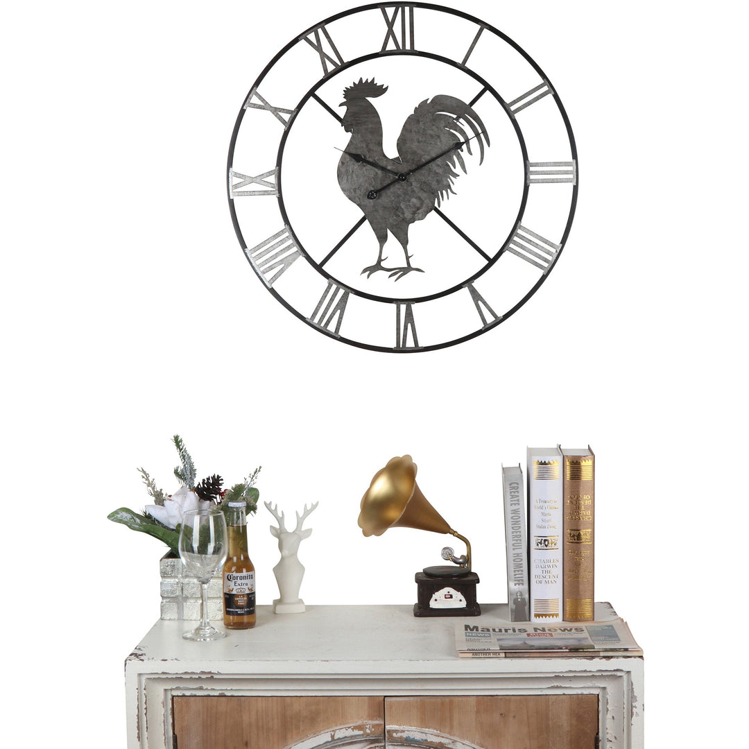 Country Rooster Skeleton Floating Roman Wall Clock 60cm 56012CLK 4