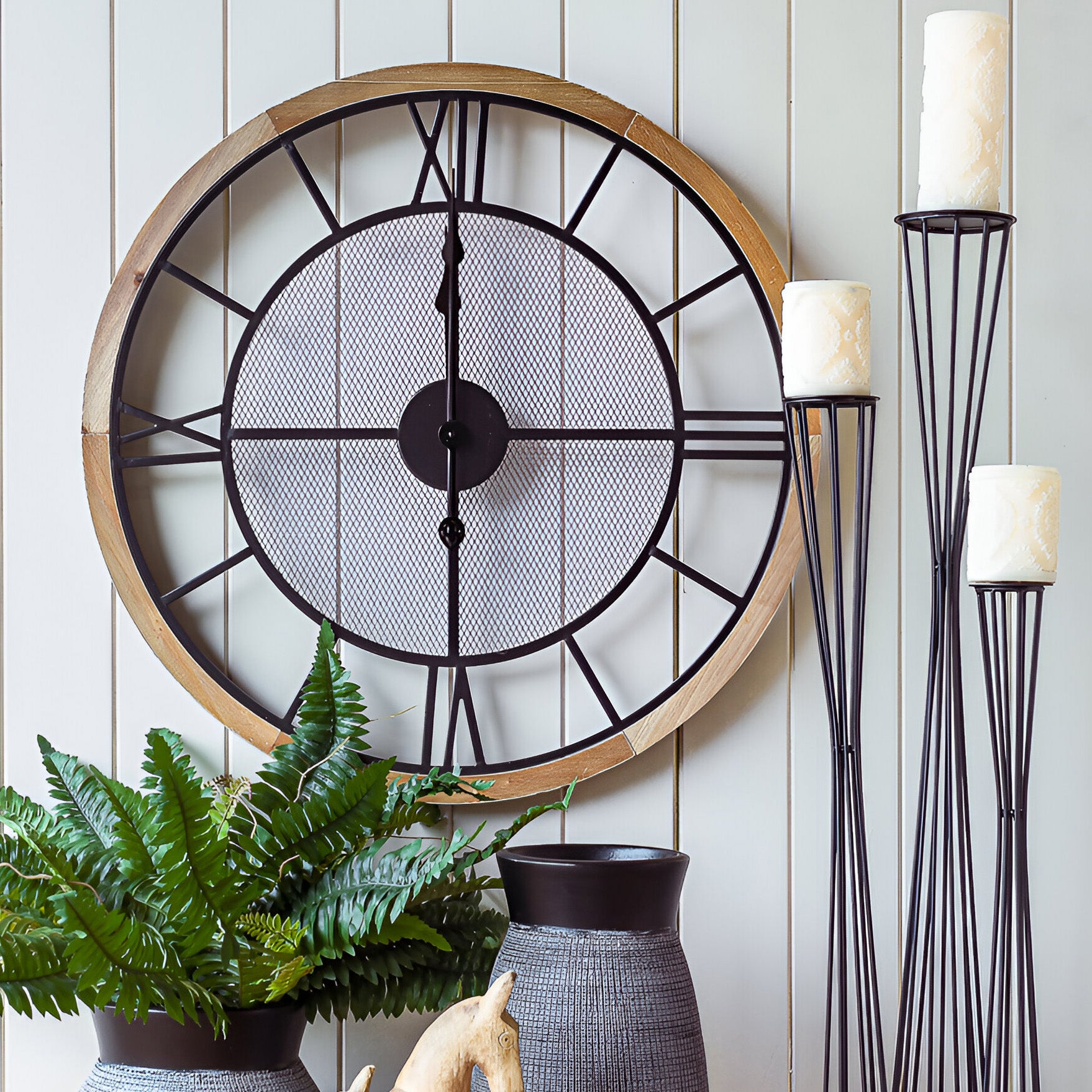 Buy Mesh Centre Metal and Timber Wall Clock Black Brown 65cm – Oh Clocks